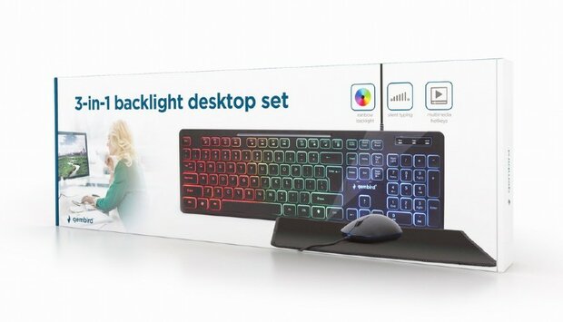 Goedkope 3 in 1 Desktop set Verlicht keyboard + muis + muismat