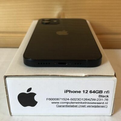 Apple IPhone 12 64GB zwart 6.1" + garantie