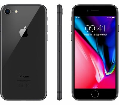 nieuwstaat Apple iphone 8 black 64GB + 12 maanden garantie