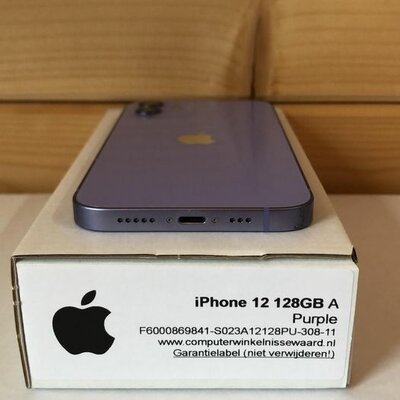 nieuwstaat Apple IPhone 12 128GB paars 6.1" + 12 maanden garantie