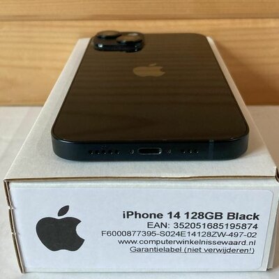 nieuwstaat Apple iPhone 14 zwart 128GB (e-SIM) + 12 maanden garantie